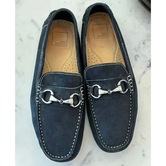 14th & Union Blue ? Perforated Suede Leather Slip On Loafer Rubber Driving Sole Men main image 4